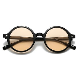WHHJM Retro Round Sunglasses for Men Womens Vintage Trendy Circle Sunglasses Costume Cosplay Sun Glasses UV400 Protection (Black/Champagne)