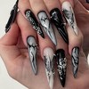 Pack of 24 Gothic Black Stick-On Nails, Long Stiletto, French