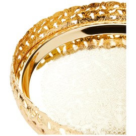 Royal Silver/Gold Round Stylish 23cm Silver/Gold Plated Paandan Tray Home Kitchen Restaurant Dining Etc (Gold)