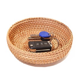 Small Round Keys Basket for Entryway Woven Baskets for Organizing Tabletop Decorative Wicker Organizer Basket for Keys Wallet Cell Phone for Fruit Candy Cracker