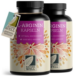NatureWell L-Arginin 720 Kapseln vegan - mit 6000 mg L-Arginin aus pflanzlicher Fermentation (davon 6000mg reines L-Arginin) je Tagesdosis - Ohne Zus?tze - laborgeprft mit Zertifikat - 100% vegan - 2x360 Kaps.