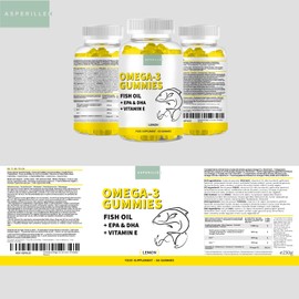 Omega 3 Gummy Bears with Vitamin E from Lemon Flavoured Fish Oil - High Dose Omega 3 Fatty Acids EPA and DHA - 400 mg EPA + 200 mg DHA - Omega 3 Gummies - 60 Units