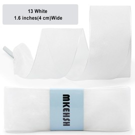 MKEHSH Snow Yarn Shoe Laces: 2 Pair 1.6 Inches Wide Pure White Flat Sneakers Shoelaces 47 Inch