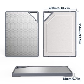 BlueBark 304 Stainless Steel & Straw Roots Double Sided Cutting Board, Cutting Boards For Kitchen, BPA Free, Easy to Clean, Kitchen Essentials, Ideal Kitchen Cooking（Groove）