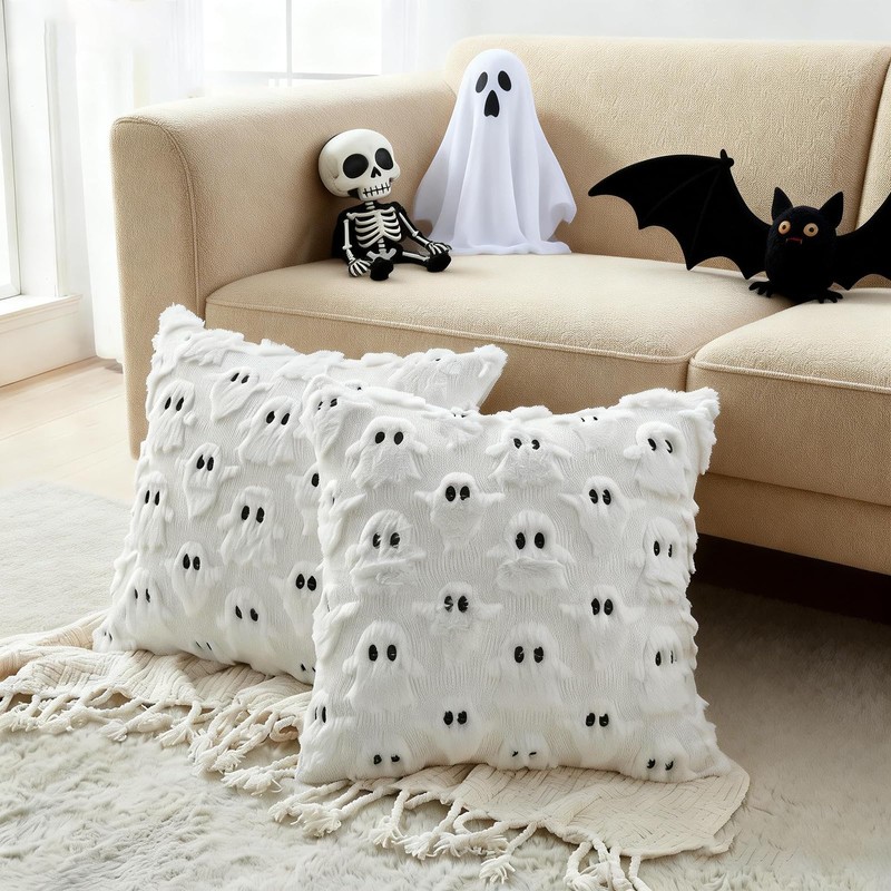 GDEMXOAN White Ghost Pillow Covers Set of 2 – Spooky