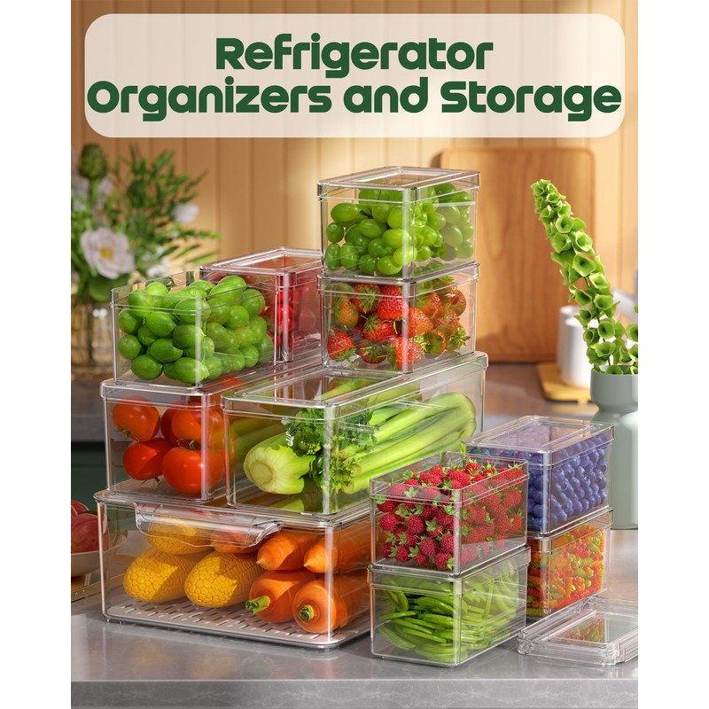 KEMETHY 11 Pack Refrigerator Organizers and Storage, Stackable Fridge Organizer