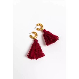 ROOLEE JENARA TASSEL EARRINGS Gold Hoop/Red Tassel, Christmas Party Gift For Her