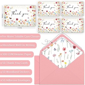 Yuzioey 50 Pack Wildflower Thank You Cards, 4x6 Wildflower Thank You Notes