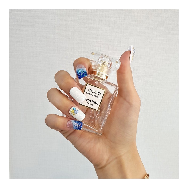 Aqua Ball Glitter Handmade Nail Tips - Ballerina M /