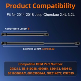 Euplokeer Qty (1) 25in 690N Right Side Liftgate Replacement Lift Support for 2.4L 3.2L Jeep Cherokee 2014-2018 Tailgate Rear Hatch with Power, Trunk Shock Strut Replace OE# 68103066AA, SG214072