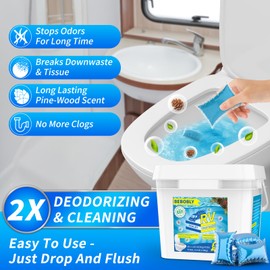 BEBOBLY RV Toilet Treatment Drop Ins, Extra Strength Septic Tank Treatment & Cleaner, Waste Breakdown/Odor Control, RV Black Tank Treatment for RVs, Boats & Portable Toilets, Odor Eliminator (50 Pack)