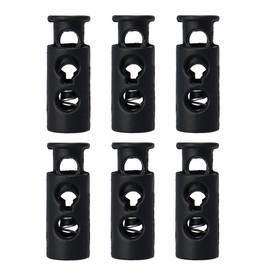 sourcing map 6pcs Plastic Spring Cord Locks, End Stopper Double Hole Toggle Rope Fastener for Drawstrings Clothing, Shoelaces, Bags, Black