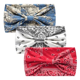 scicent 16002 Women's Wide Elastic Soft 3-Piece Summer Boho Headband Print Hair Accessories Yoga Sports Hair Band Multicoloured Thin Headbands