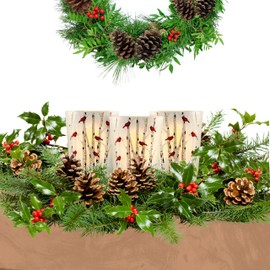 Cardinals Christmas Lighted Candle Holders - Cardinals on Birch Branches on Frosted Glass - Holiday Candleholders - Set of 3 Holders with LED Candles - 2.75" H X 2.25" W