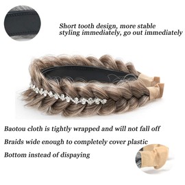 STHEJFB Wide Fishtail Braid Braided Headband Crystal Deco Style Messy Braided Headband Hoop Elastic Non-slip Band for Women and Girl Fashion Hair Accessories（Caramel）