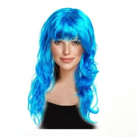 Hatstar Sexy women's long hair wig, curly, wavy, for fancy dress and carnival (turquoise)