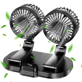 Sunshine smile Car Fan for Back Seat, Double Head Car Fan, Double Head 360° Rotatable Car Fan Fan, 2 Speeds Cooling Fan Motorhome, Mini Fan Car Interior