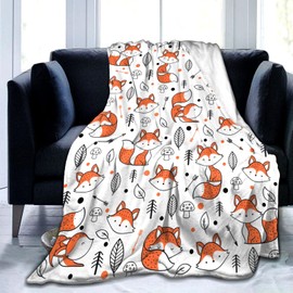 Cute Fox Blanket Super Soft Cozy Flannel Throw Blankets Bedding for Sofa Bedroom Living Room Kids Adults Gifts 50"x40"