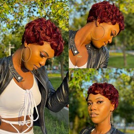 Wine Red Short Wigs For Black Women Pixie Cut Wig Short Layered Pixie Wigs For Black Women Black Hair Curly Wigs Glueless Synthetic