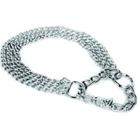 Champion-L&J Pets UK Chain Dog Collar Strong Chrome 2 & 3 Rows Slip Semi-Check Strong Half Check Dog Choker Chain Training Collar (3 Rows, 70cm (27.5in))