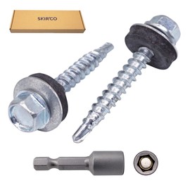 SKIR'CO (Pack of 100) Galvanized Roofing Screws 4.8 x 35mm Self Drilling Screws with EPDM Washers Sheet Metal Hex Bolt