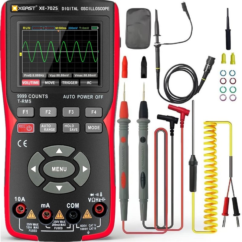 Handheld Oscilloscope, 9999 Counts Digital Multimeter, 3-in-1 Universal Tester, 10MHz