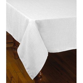 Violet Linen European Solid Linen Design Seats 12 to 14 Pepole, Rectangle, Polyester, Non-Stain, Spill-Proof and Water Resistance, Tablecloth 68" X 140" White