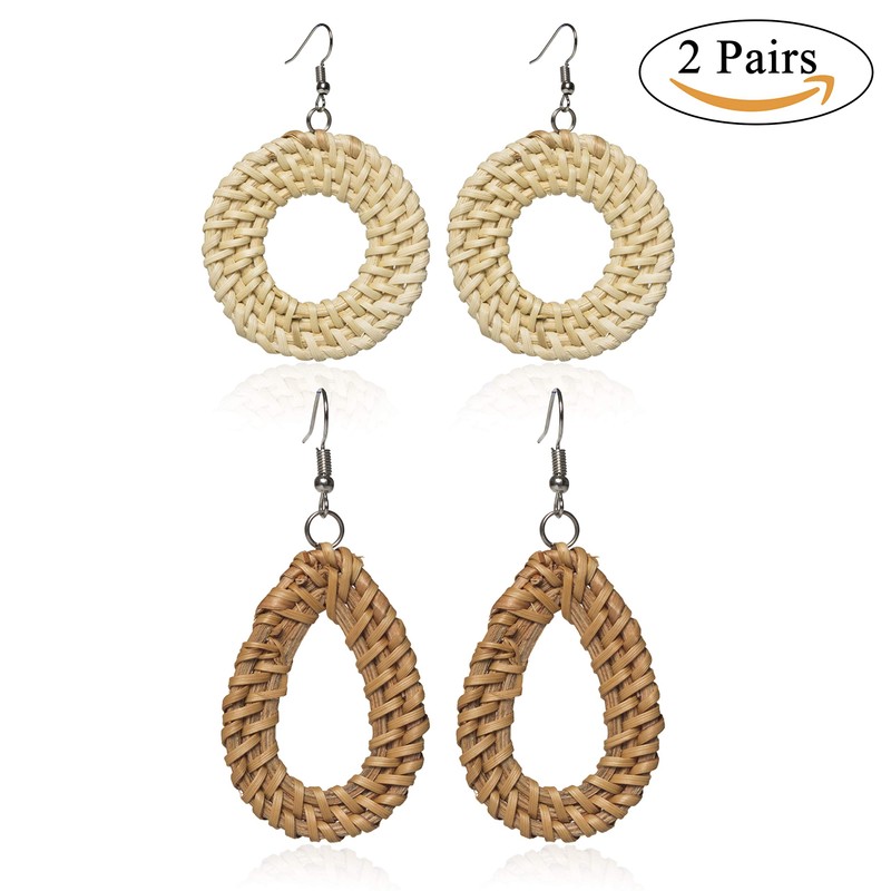 Rattan Earrings Hoops For Women Large Woven Handmade Straw DIY