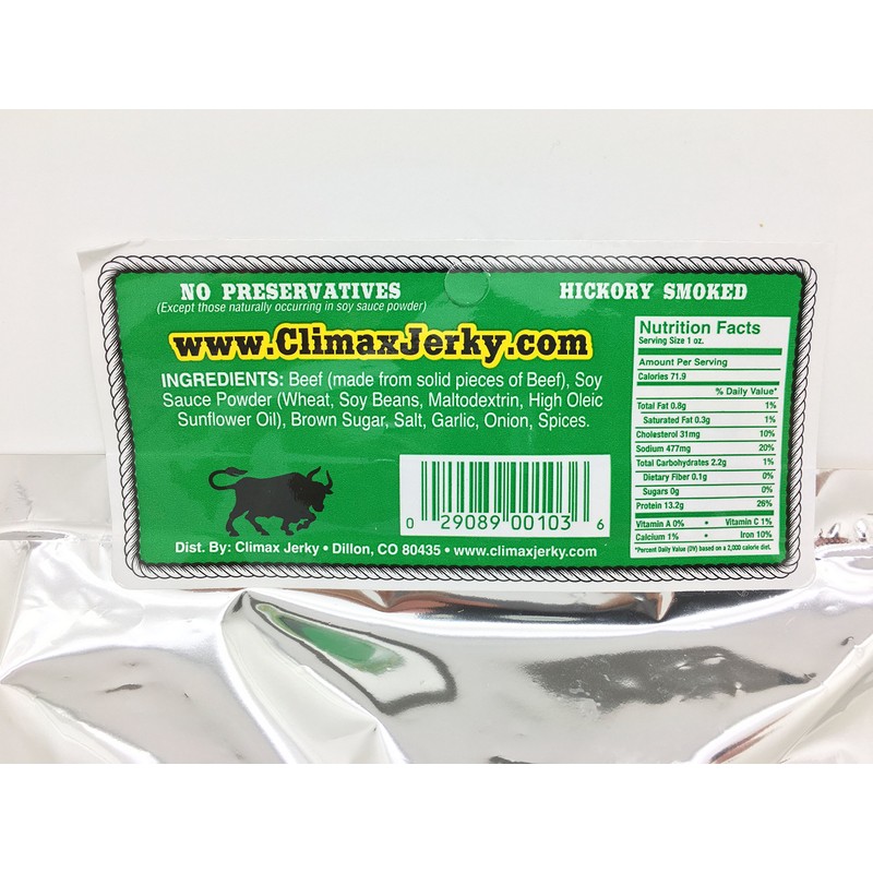 Climax Jerky Premium Thin Cut 3.25 OZ. Oven Roasted Natural