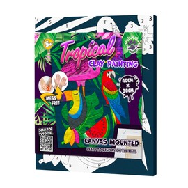 Mess-Free Tropical Clay Painting Kit, Air Dry Clay Modelling Kit, Sensory 3D Canvas Fun Arts and Crafts Kit for Kids, Pre-Framed 40x30cm with Tools & Idea Guide – Fun, Hands-On Gift for Creativity