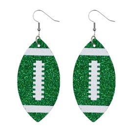Football Dangle Earrings Glitter Faux Leather Football Drop Earring Sports Lover Teardrop Earrings for Women Jewelry-green