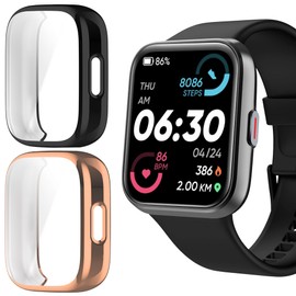 ID208 Plus Smart Watch Case,Lamshaw Soft All Around TPU Case with Screen Protector Compatible for Quican/ENOMIR/Tensky/Fitpolo/Aeac/WMK/Konitee/VRPEFIT ID208 Plus Smart Watch-1.8" (Black+Rose Gold)