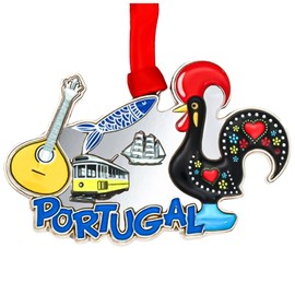 Portugal Christmas Ornament, Portugal Gift, Souvenir for Portugal Lovers and Travelers, Metal Ornament with Raised 3D Symbols, Packaged in a Gift Box