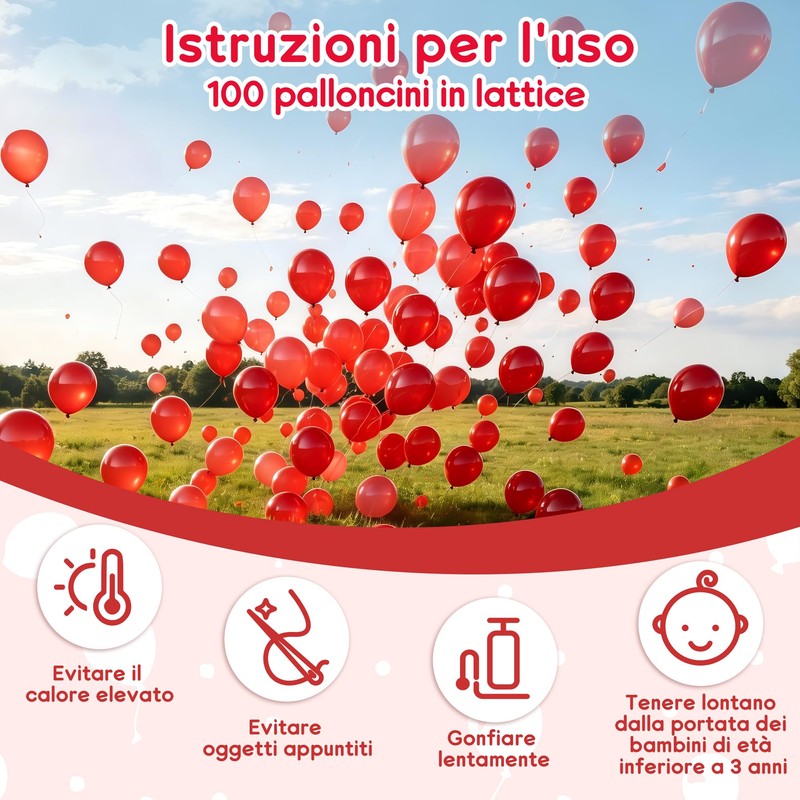 100 Pezzi Palloncini rossi, 12 Inches, in lattice naturale, con
