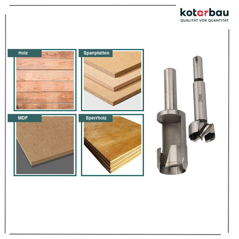 KOTARBAU® Milling Cutter & Drill Bit Set 25 mm Wood