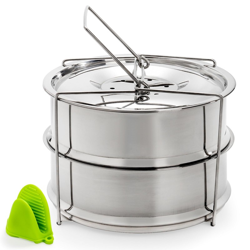 WUWEOT Stackable Steamer Insert Pans, 2 Tier Stainless Steel Pot-in-Pot