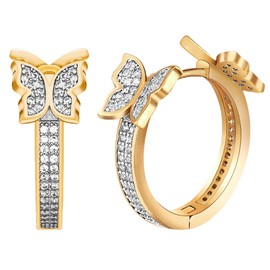 Butterfly Earrings for Women Gold Hoop Earrings Rose Gold Huggie Hoop Earrings Butterfly Jewellery, Copper, Cubic Zirconia