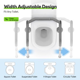 Delog Toilet Safety Rails 300 lb - Adjustable Toilet Safety Frame & Rails, Toilet Safety Rail for Elderly Adults, Toilet Handles for Seniors, Toilet Bars for Elderly & Handicap (Gray)
