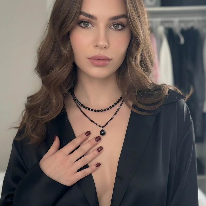 Gothic Layered Necklace for Women – Black Beaded Choker and