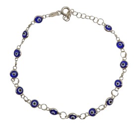 MYSTIC JEWELS 925 Sterling Silver Lucky Eyes Bracelet with 14 Eyes of 4mm with Extender Chain, Sterling Silver, No Gemstone