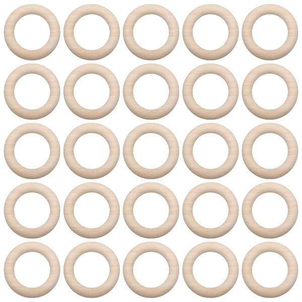 25 Pcs 55mm Wooden Rings, Wooden Rings, Natural Circle Wooden Rings, Pendant Hanging Rings, Suitable for Craft Making, DIY Decorative Toys, etc.