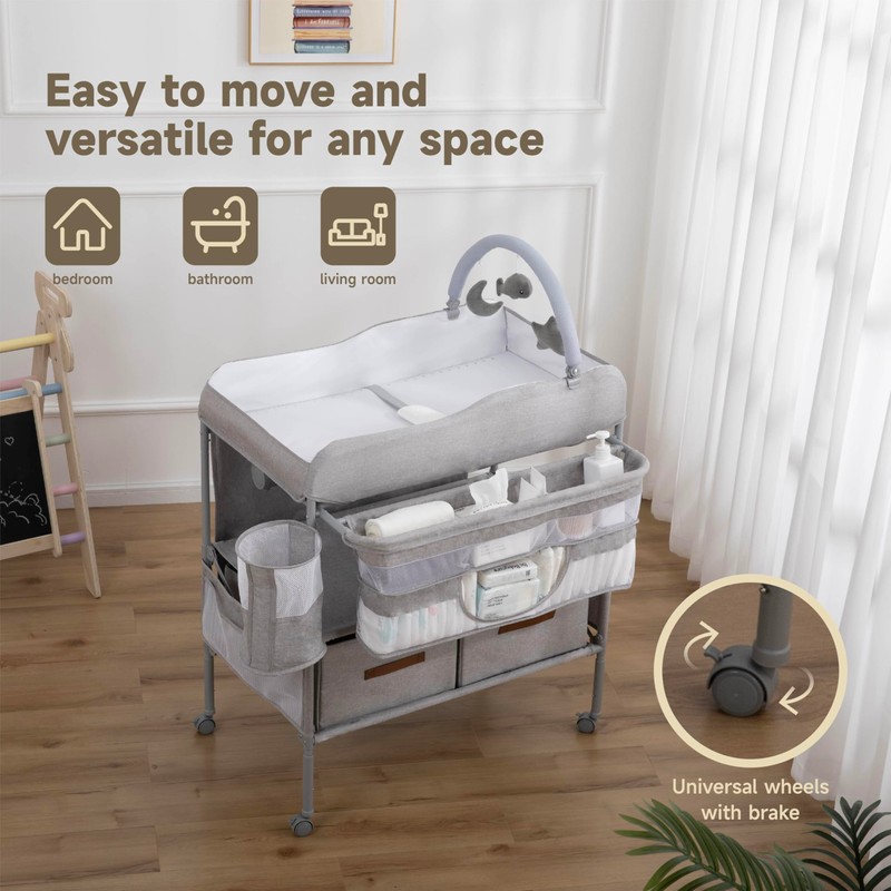 Baby Changing Table, Versatile Portable Folding Changing Table, Waterproof Diaper