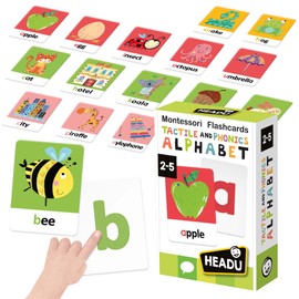 Headu Tactile and Phonics Alphabet Flash Cards Montessori – Preschool Learning Activities Ages 2-5, Educational ABC Flashcards for 2 3 4 5 Year Old Boys Girls, Speech Therapy, Classroom Must Haves