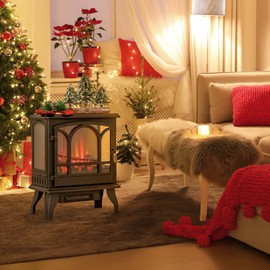 ARLIME 20” Electric Fireplace Stove, Freestanding Fireplace Heater w/ 3D Realistic Flame Effect, Adjustable Heat, Overheating Safety System, Small Electric Fireplace, Black