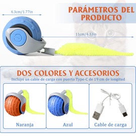 Pelota rodante interactiva para Perros, Pelota interactiva rodante automática, Juguete Interactivo Inteligente para Perros, Pelota eléctrica de Juguete para Perros y Gatos Recargable Blue+Orange