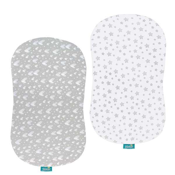 Bassinet Sheets Compatible with Halo Bassinest Swivel, Flex, Glide, Premiere & Luxe Series Sleeper, 2 Pack, 100% Jersey Knit Cotton Sheets, Breathable and Heavenly Soft, Grey and White Print for Baby