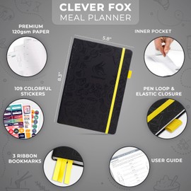 Clever Fox Weekly Planner - Weekly and Daily Meal Prep Diary with Shopping and Shopping Lists for Menu Planning Undated A5 - Black