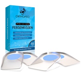 ORTHOPEO Premium Fersensporn Einlagen I Fersenpolster I Fersenkissen für Schuhe IGel Silikon Einlagen Fersensporn Damen I 2 Paar Geleinlagen für die Ferse IOrthopädische Gelkissen I L 10.2 cm B 6.3 cm