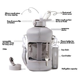 H2O Capsule 2.2L Half Gallon Water Bottle with Storage Sleeve and Covered Straw Lid – BPA Free Large Reusable Drink Container with Handle - Big Sports Jug, 2.2 Liter (74 Ounce) Ashville