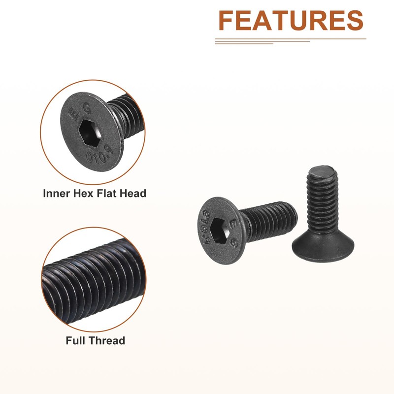 DTGN M3-0.5x8mm Flat Head Socket Cap Screws, 50 Pack Hex